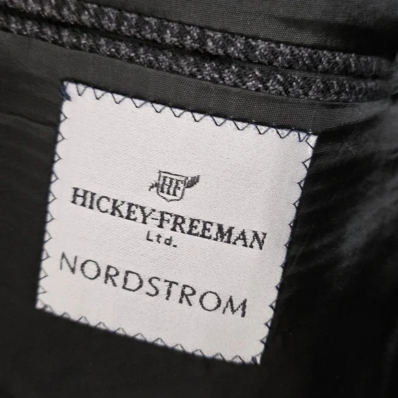 Hickey Freeman Blazer Men 44 Short Gray Black Houndstooth Wool Jacket Sport Coat